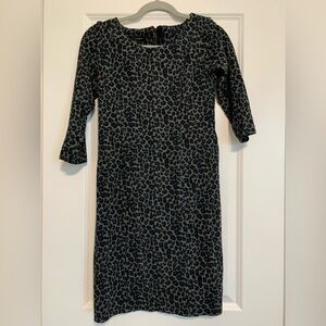 Talbots Womens Animal Print 3/4 Sleeve‎ Midi Sheath Dress Navy Black Gray Size 4